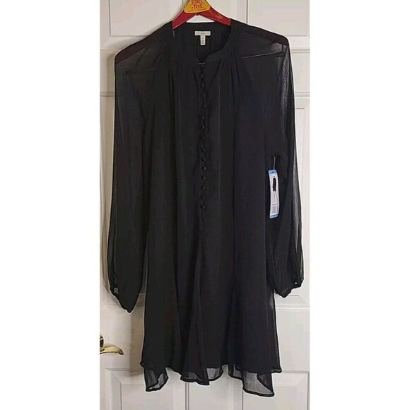 Joie Women's Balloon Sleeve Dress Sheer Black Small NWOT Dark Academia Button Up - Picture 1 of 11